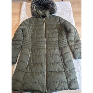 YMI Snobbish Women's Green‎ Full-Zip Faux-Fur Hooded Puffer Quilted Jacket XL